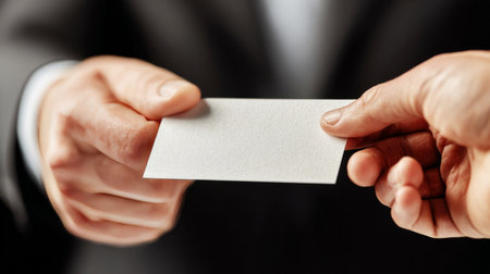 Businessmen exchanging blank white business card for contact and networkingの素材