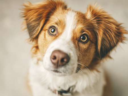 Puppy looking directly at camera, capturing pet love and companionshipの素材