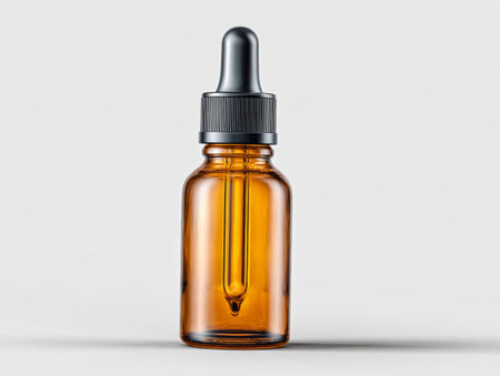 Amber glass dropper bottle with black pipette cap for skincare cosmetic productsの素材