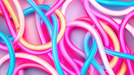 Colorful abstract background showcases vibrant pink, blue, and yellow curves, creating a playful and dynamic visual experience for artistic design and creativityの素材
