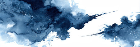 Watercolor illustration showcases deep blue tones with soft textures and fluid shapes, creating an artistic ambiance perfect for creative design applicationsの素材