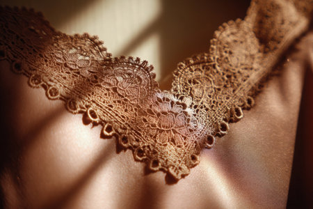 Satin cami top features exquisite lace detail, emphasizing delicate craftsmanship and luxurious textures, ideal for fashion photography and textile design inspirationの素材