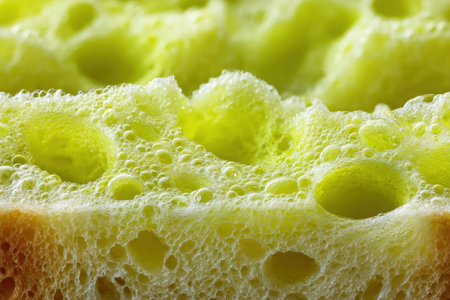Close-up of fluffy pandan chiffon cake texture, revealing air bubbles and sponge detail, emphasizing the lightness and moistness of this delightful dessertの素材