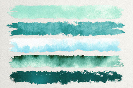 Watercolor brush textures in mint and pale teal create a soothing visual effect, ideal for artistic backgrounds and design projects, featuring soft gradients and minimalistic styleの素材