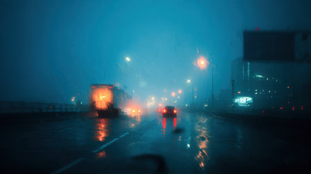 Photography of a serene winter atmosphere with light flurries and cool haze, creating an ethereal and mystical urban scene filled with soft lightの素材