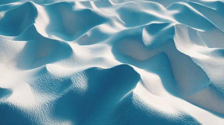 Photography of smooth snow dunes, shaped by gentle winds, viewed from above, highlighting serene textures and a minimalistic aesthetic with copy spaceの素材