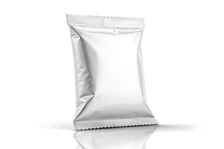 Blank white snack package isolated on white backgroundの素材