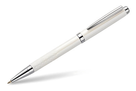 Elegant white pen isolated on white background with shadowの素材