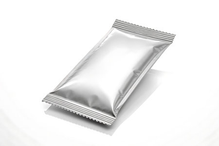 Blank foil sachet isolated on white background for food or cosmeticの素材