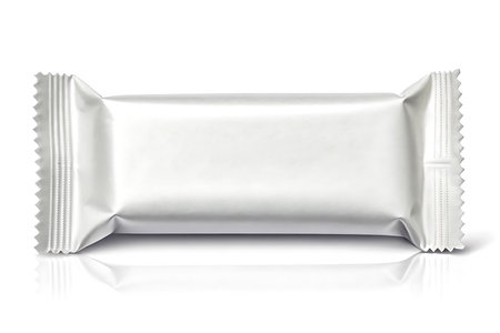 Blank white candy bar wrapper isolated on white background mockupの素材