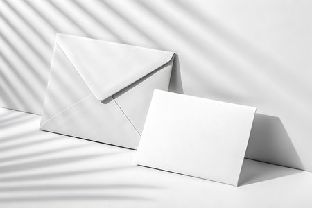 Blank card and envelope isolated on white background with shadowsの素材
