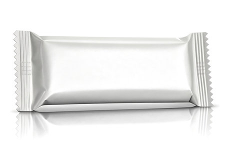 Blank white snack bar wrapper isolated on white background with shadowの素材