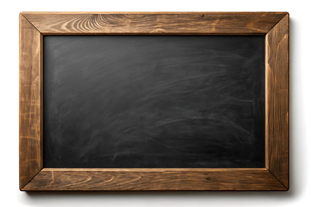 Empty chalkboard with wooden frame isolated on white backgroundの素材