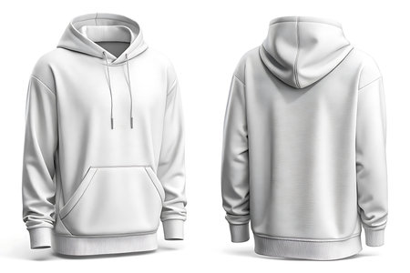 Blank white hoodie isolated on white background front and back viewの素材