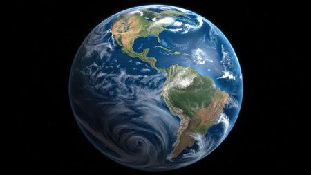 Planet earth viewed from space showing north and south america continentの素材