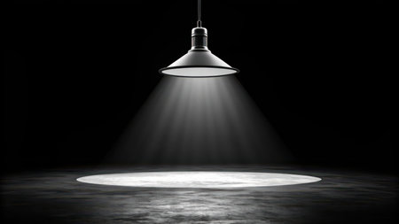 Spotlight shining on stage, black and white background with empty spaceの素材