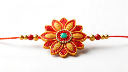 Rakhi bracelet isolated on white background, a symbol of sibling loveの素材