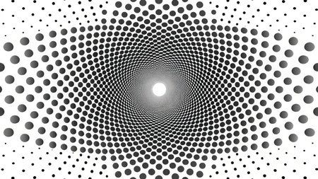 Abstract tunnel with black dots on white background, optical illusionの素材