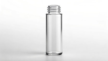 Empty clear glass bottle isolated on white background for cosmetic productの素材