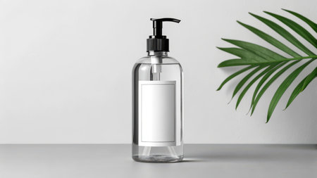 Clear bottle with blank label isolated on white background, cosmetic productの素材