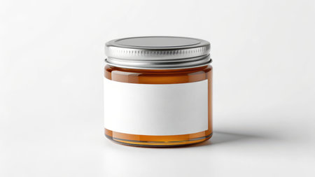 Honey jar with blank label isolated on white background for your designの素材