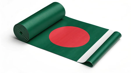 Bangladesh flag rolled up isolated on white background, a symbol of countryの素材