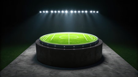 Illuminated soccer field stage is ready for a big match at nightの素材