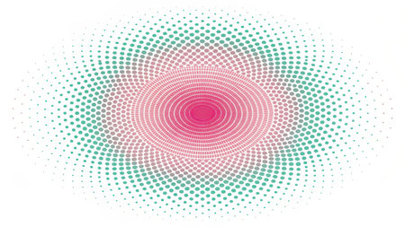 Abstract halftone flower isolated on white background with pink and greenの素材