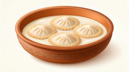 Khinkali dumplings in broth isolated on white background, traditional foodの素材