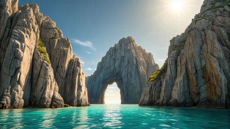Illustration of beautiful view of faraglioni rocks in capri island, italy, on a sunny dayの素材