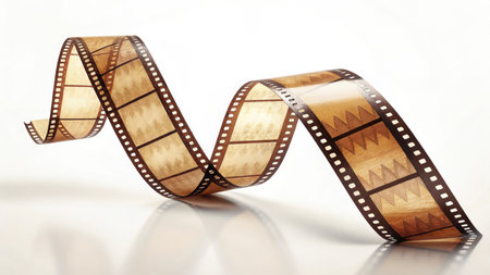 Illustration of old film strip with blank frames isolated on white backgroundの素材