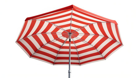 Illustration of red and white striped beach umbrella isolated on white backgroundの素材