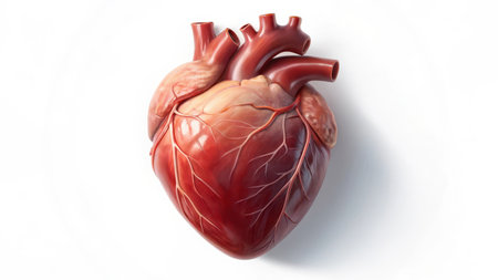 Illustration of anatomically correct human heart model isolated on white backgroundの素材