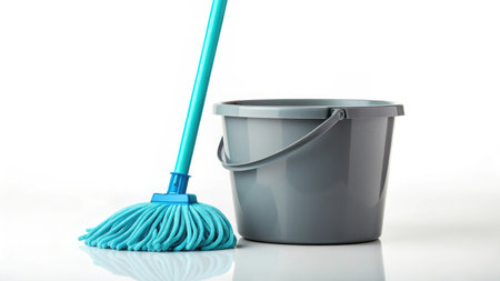 Illustration of mop and bucket isolated on white background for cleaning serviceの素材