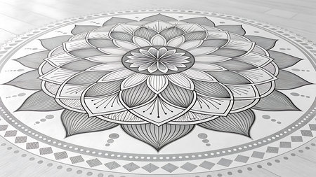 Illustration of monochrome mandala illustration with intricate details and floral elementsの素材