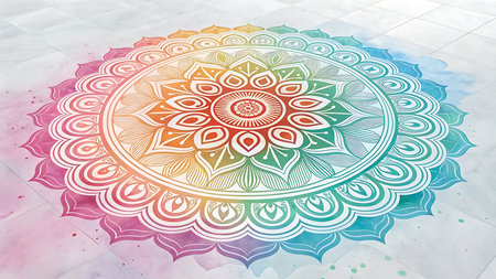 Illustration of colorful mandala on white background, a spiritual and artistic designの素材