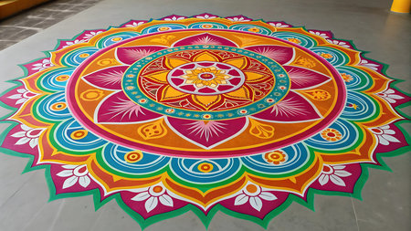 Illustration of colorful rangoli design on the floor for diwali festival in indiaの素材