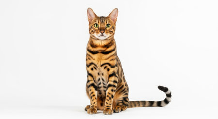 Illustration of bengal cat sitting isolated on white background and looking at the cameraの素材