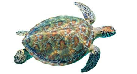 Illustration of green sea turtle swimming in the ocean isolated on white backgroundの素材