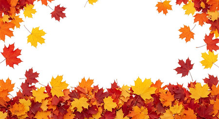 Illustration of colorful autumn leaves frame with white copy space isolated on white backgroundの素材
