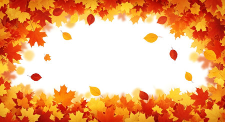 Illustration of autumn leaves frame isolated on white background with copy space in centerの素材