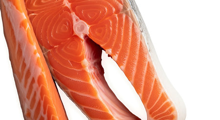 Illustration of fresh raw salmon steak isolated on white background for healthy eatingの素材