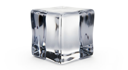 Illustration of clear ice cube isolated on white background, close up studio shotの素材