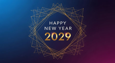 Illustration of happy new year 2029 greeting card with geometric gold frame designの素材
