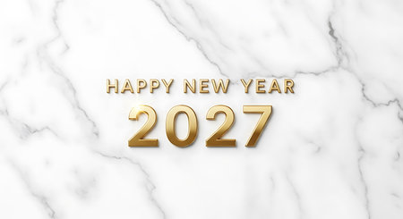 Illustration of happy new year 2027 golden text effect on white marble backgroundの素材