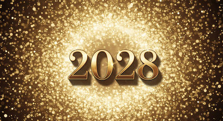 Illustration of golden glitter background with the number 2028 in the center for new yearの素材