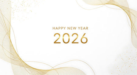 Illustration of happy new year 2026 golden text isolated on white backgroundの素材