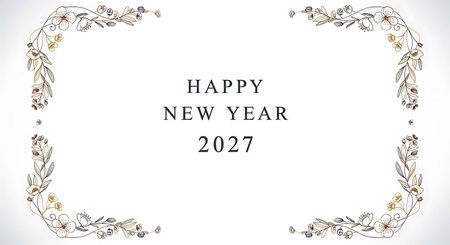 Illustration of happy new year 2027 greeting card with floral frame isolated on white backgroundの素材