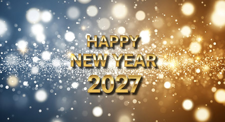 Illustration of happy new year 2027 golden text with bokeh light effect backgroundの素材