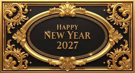 Illustration of happy new year 2027 golden frame isolated on white backgroundの素材